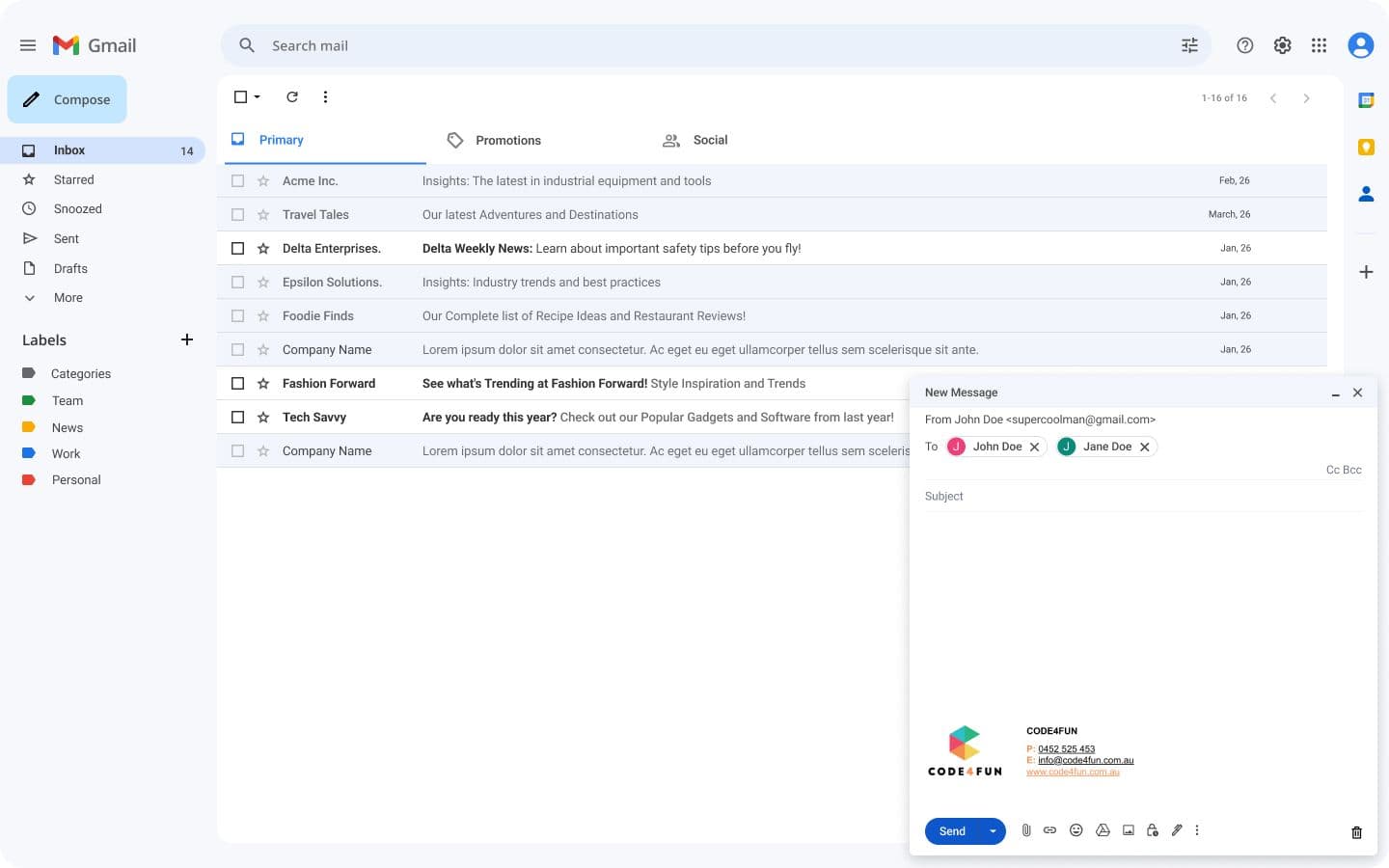 HTML Email Signature in use in Google Workplaces - Gmail Interface